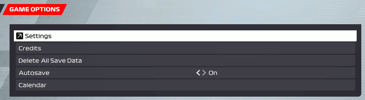 Settings menu